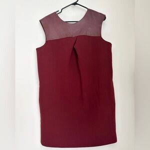Burgundy Dress with Leather Detail - Size 8